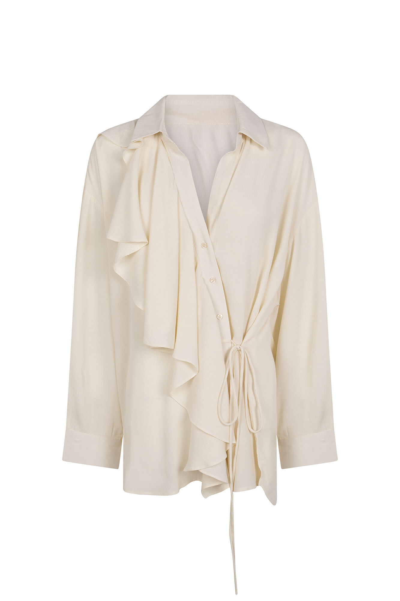 Cortefiel Camisa de folho manga comprida com babados Branco