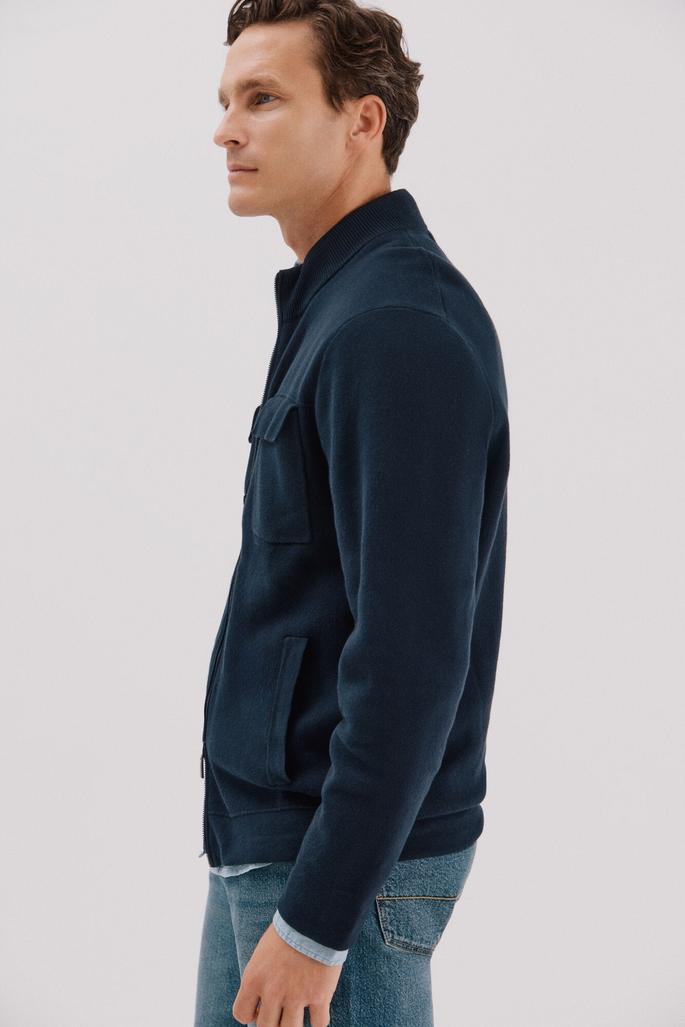 Cortefiel C&aacute;rdigan navidad punto algod&oacute;n cierre cremallera Azul marino