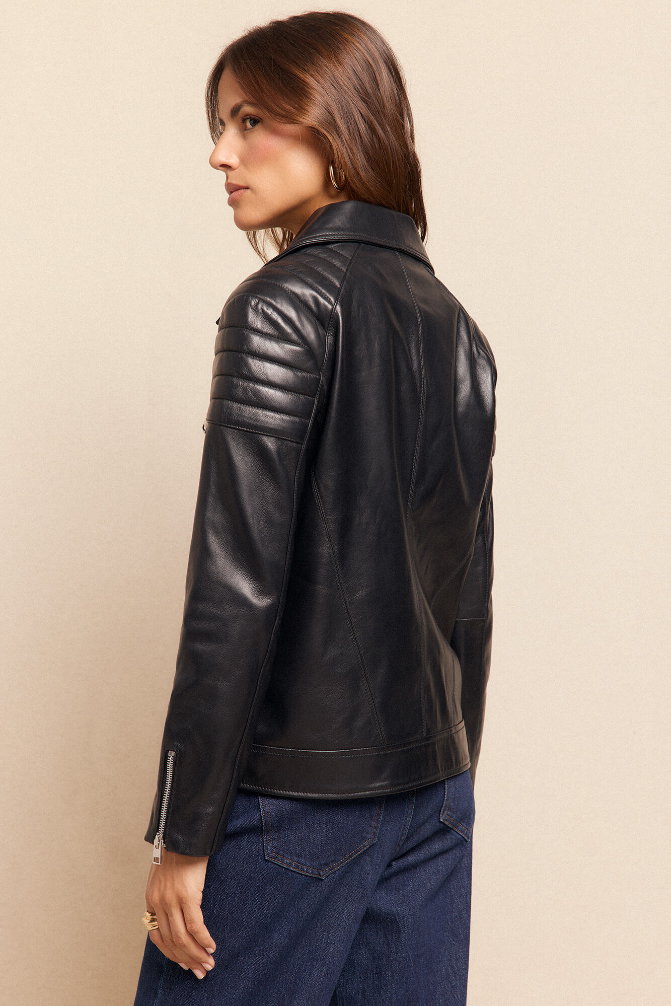 Slowlove Jaqueta biker em napa com acolchoamento nos ombros Preto