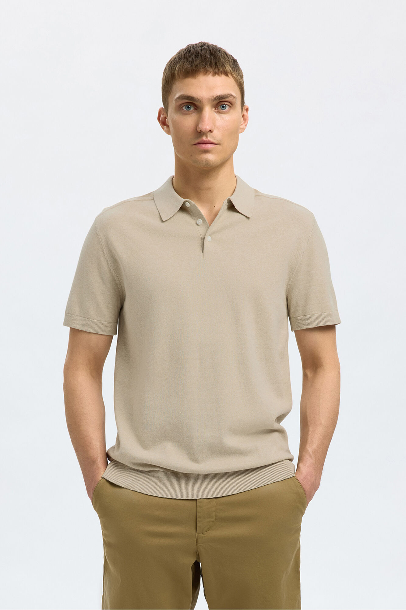 Selected Polo de malha de manga curta Tostado