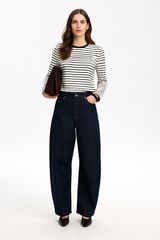 Selected Camisola &agrave;s riscas em 100% l&atilde; merino Preto