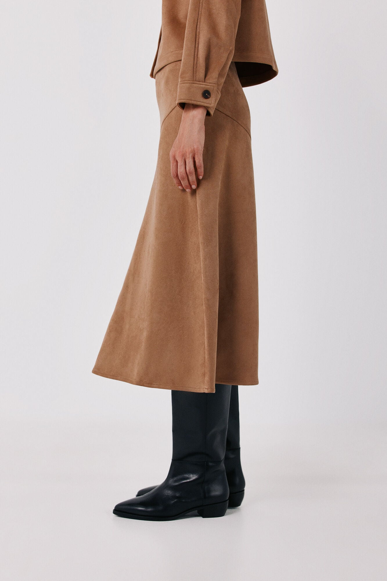 Cortefiel Faux leather midi skirt Beige