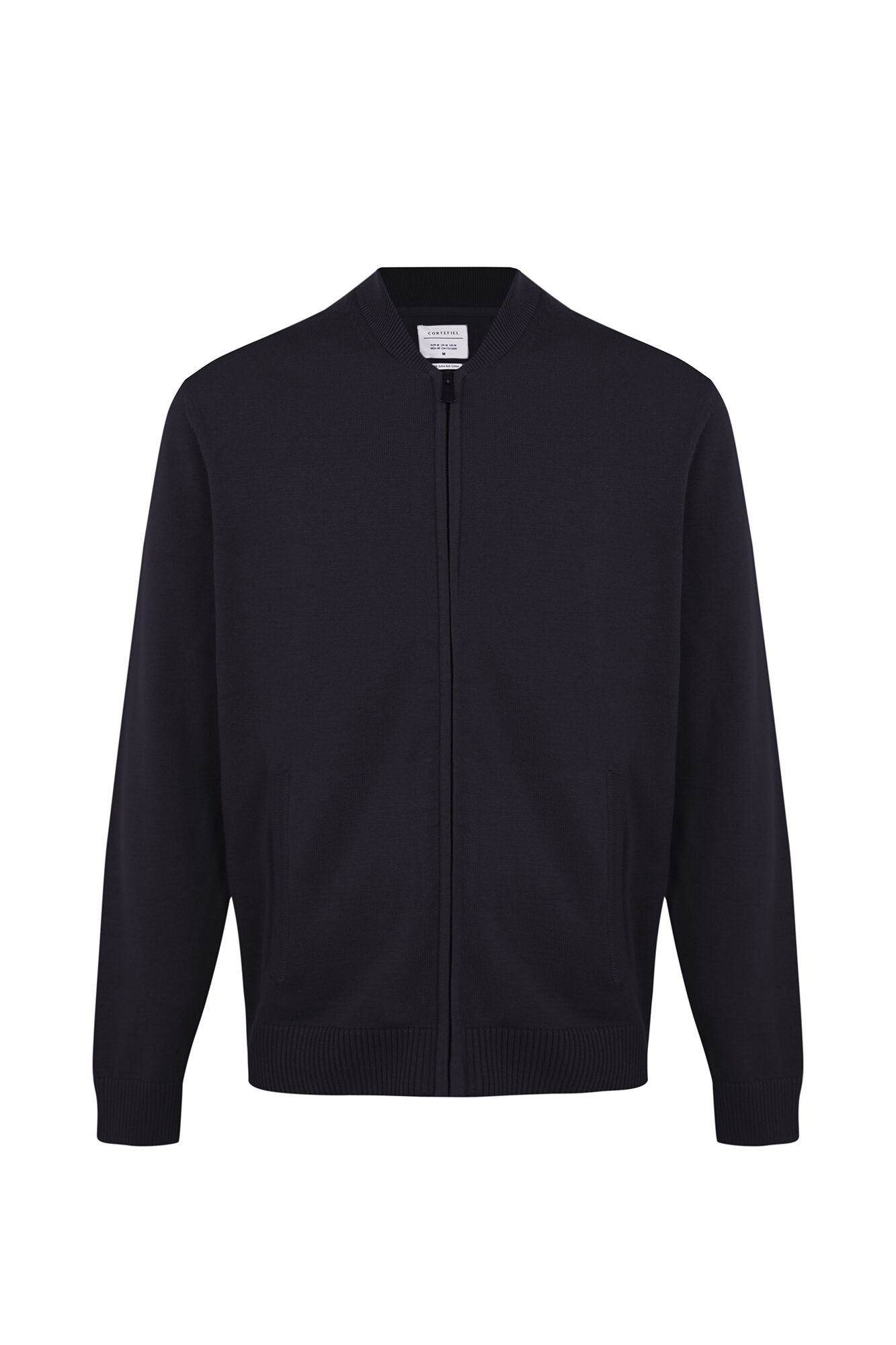 Cortefiel Cotton fine knit zip fastening cardigan Navy