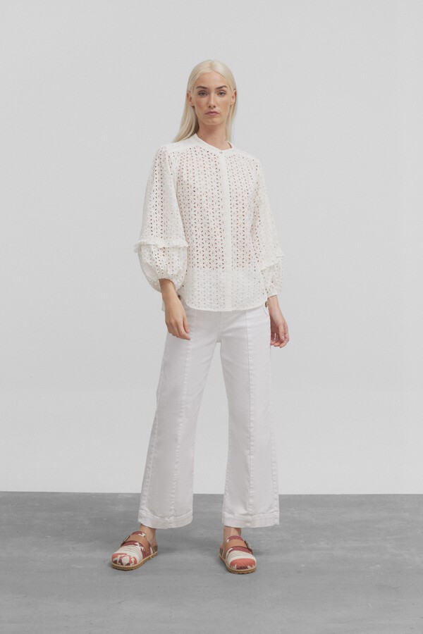 Cortefiel Long-sleeved embroidered shirt  White