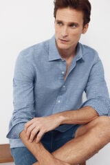 Cortefiel Plaid linen cotton shirt Blue