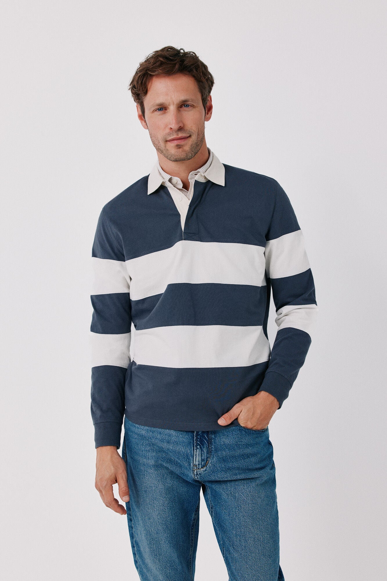 Cortefiel Striped rugby polo shirt