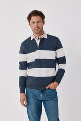 Cortefiel Striped rugby polo shirt Dark grey