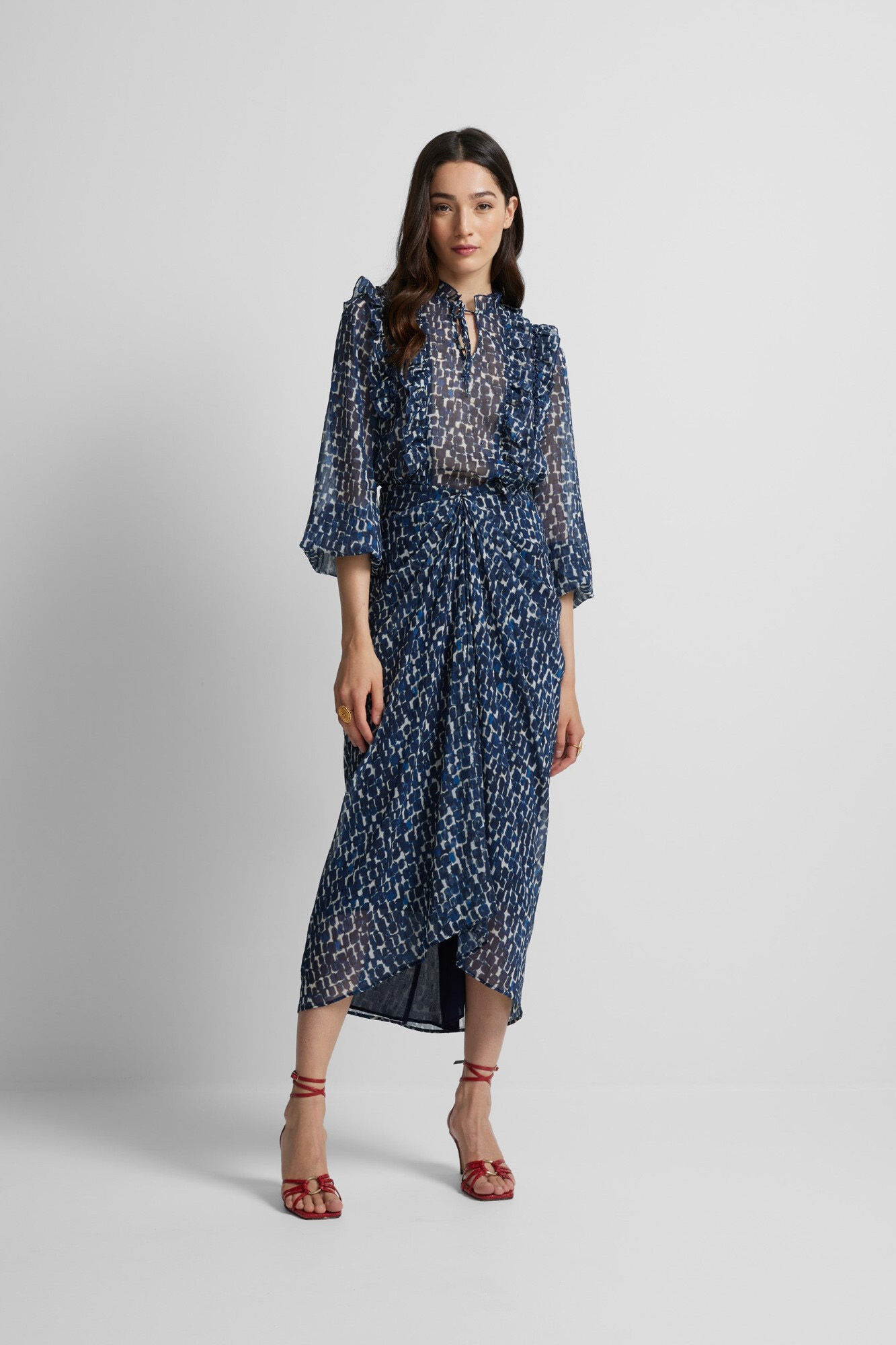 Silbon Blusa estampado com babados Azul