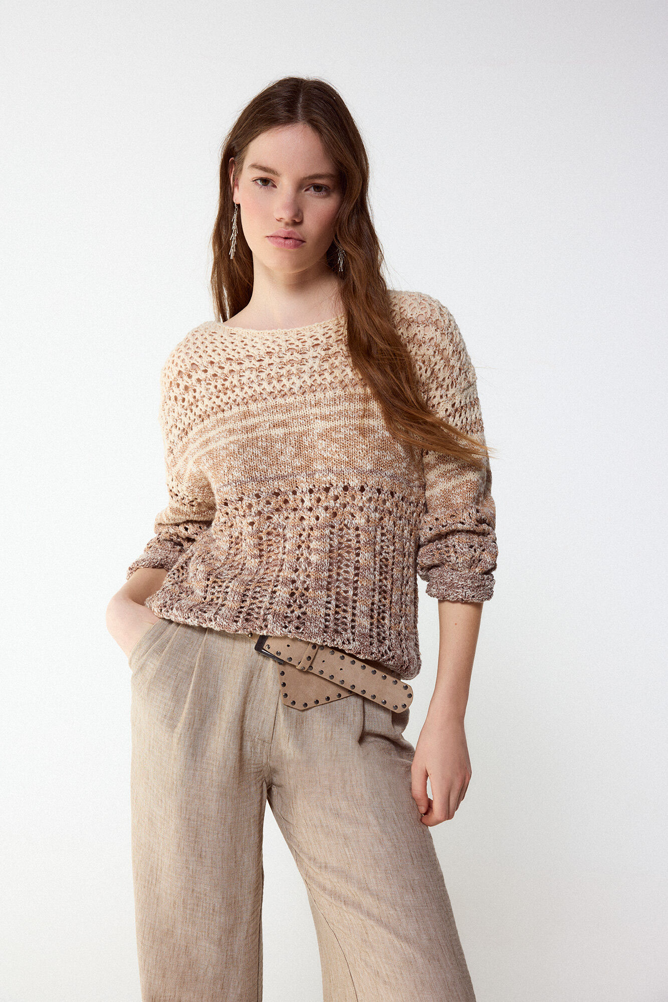 Slowlove Camisola de malha rendada Castanho