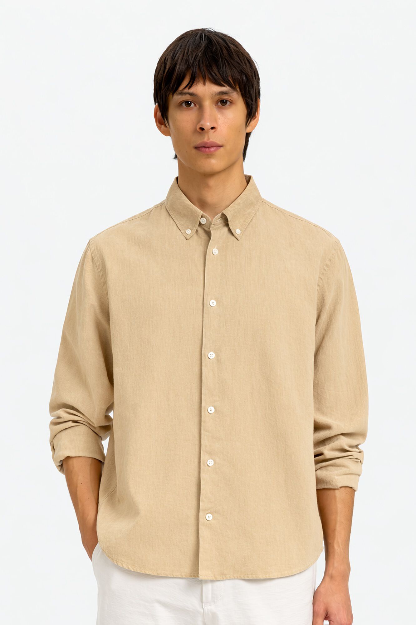 Selected Camisa de manga comprida em linho Tostado