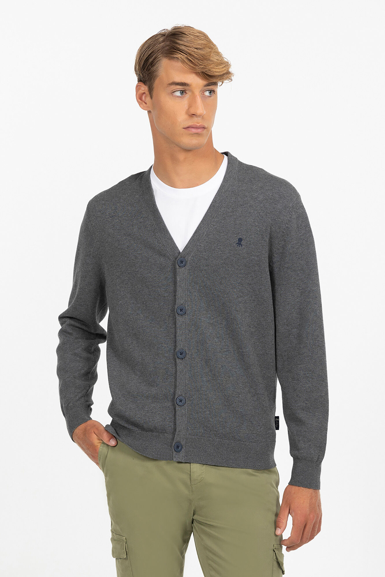 elPulpo C&aacute;rdigan basico logo bordado Gris