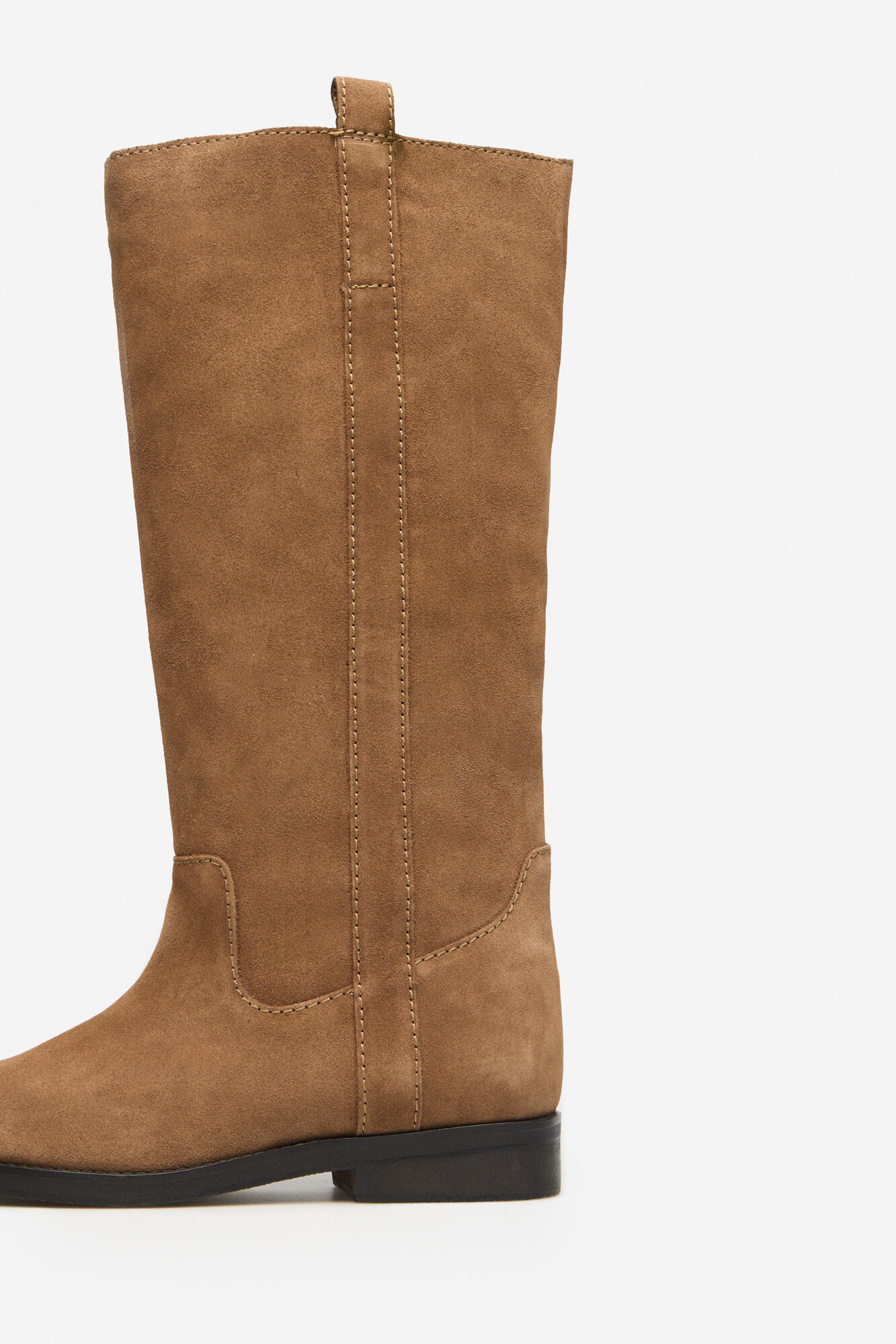 Cortefiel High suede split leather boot Nude