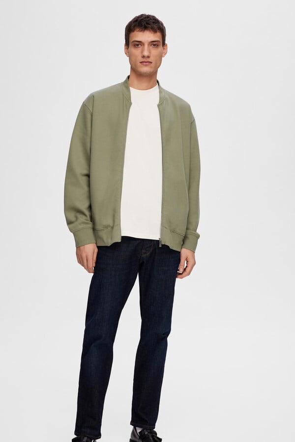 Cortefiel Sweatshirt estilo bomber, confecionada com algodão orgânico Verde