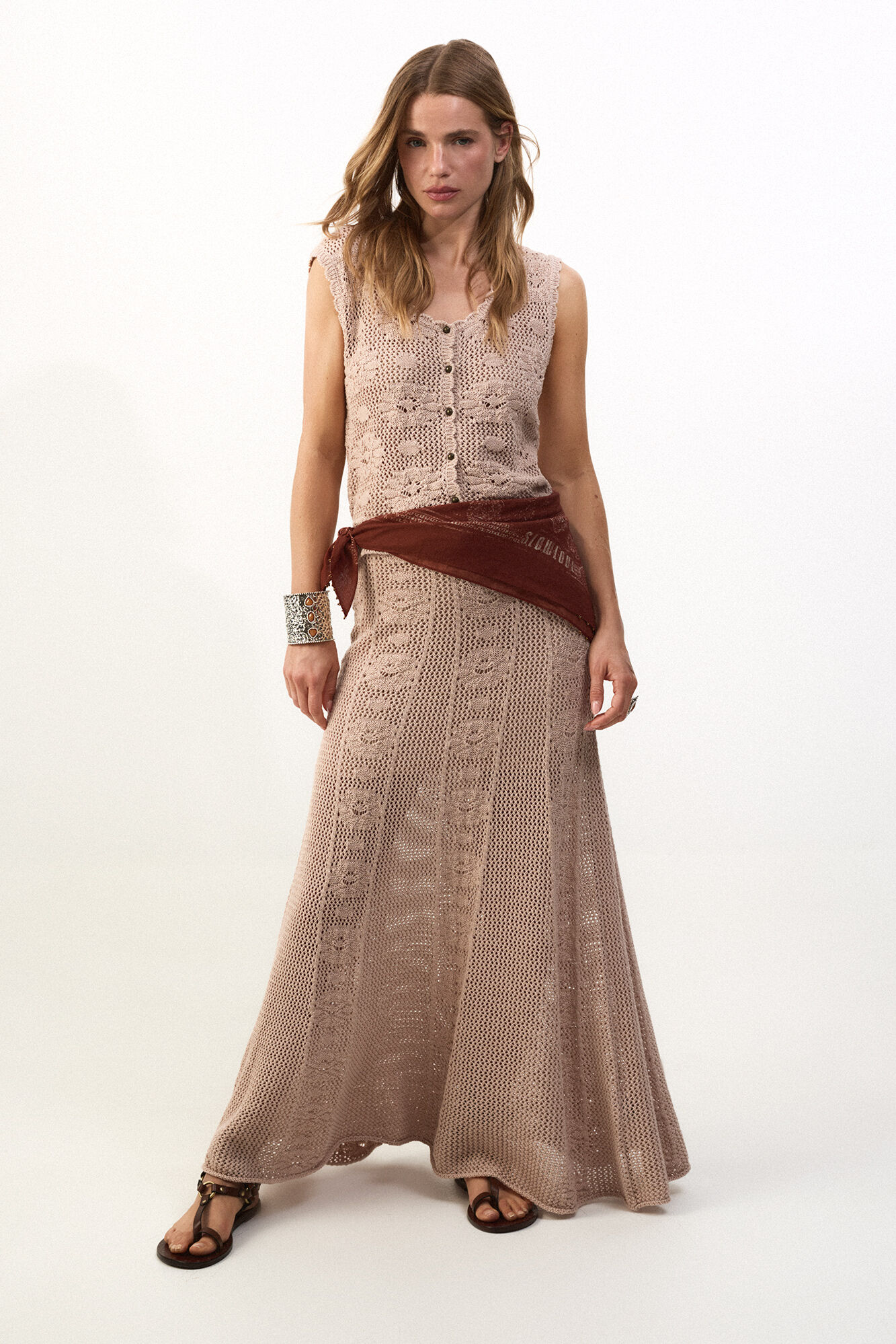 Slowlove Falda midi satinada con encaje