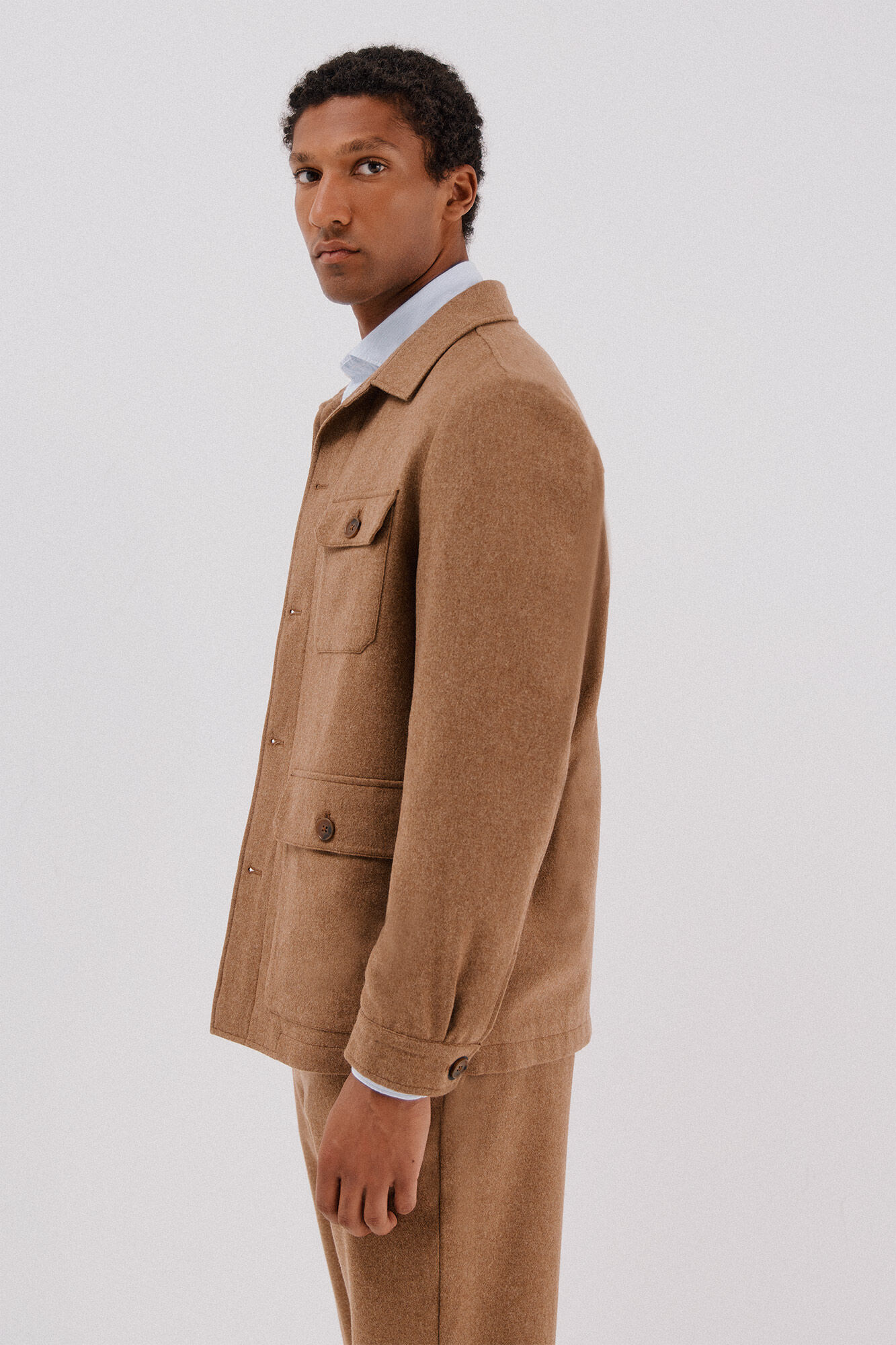 Cortefiel Sobrecamisa de l&atilde; de camelo Castanho