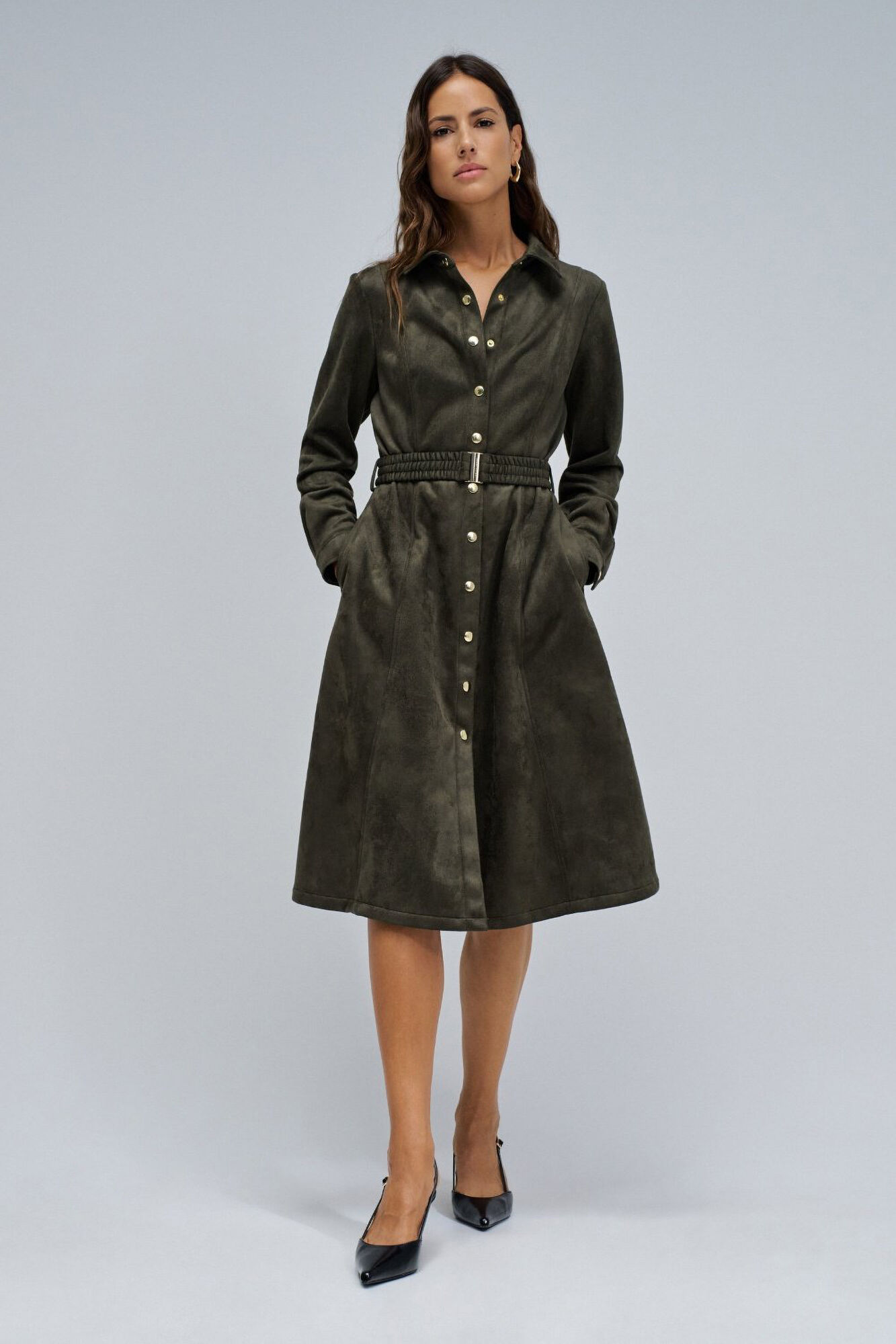 Salsa Jeans Vestido midi de camur&ccedil;a Verde