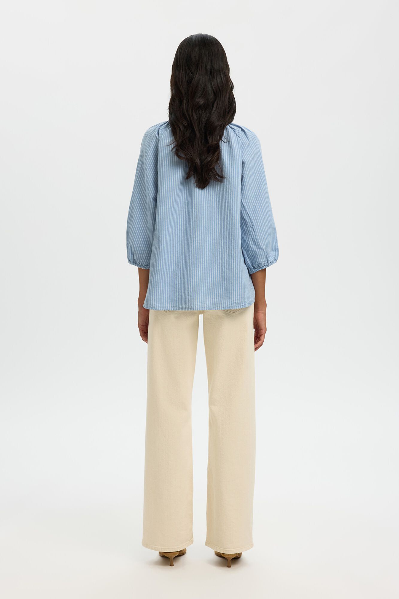 Selected Linen 3/4 sleeve blouse Blue