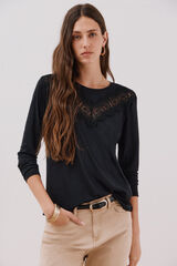 Cortefiel Floral lace detail t-shirt Black