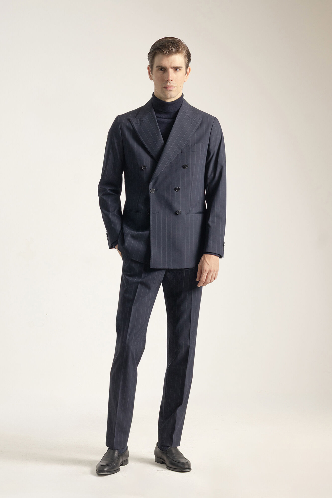 PuroEGO Fato cruzado risca diplom&aacute;tica marinho