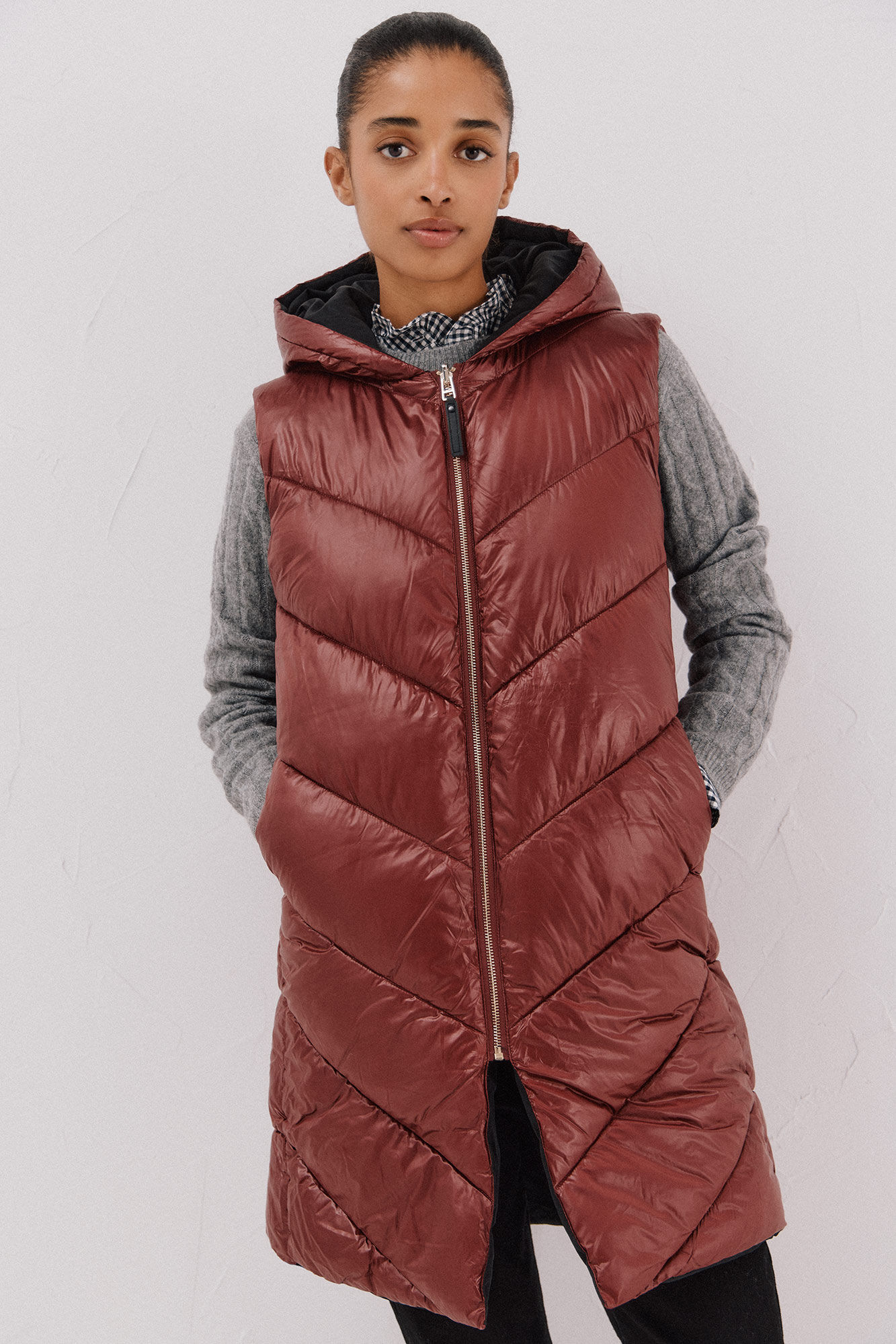 Cortefiel Long reversible gilet Maroon