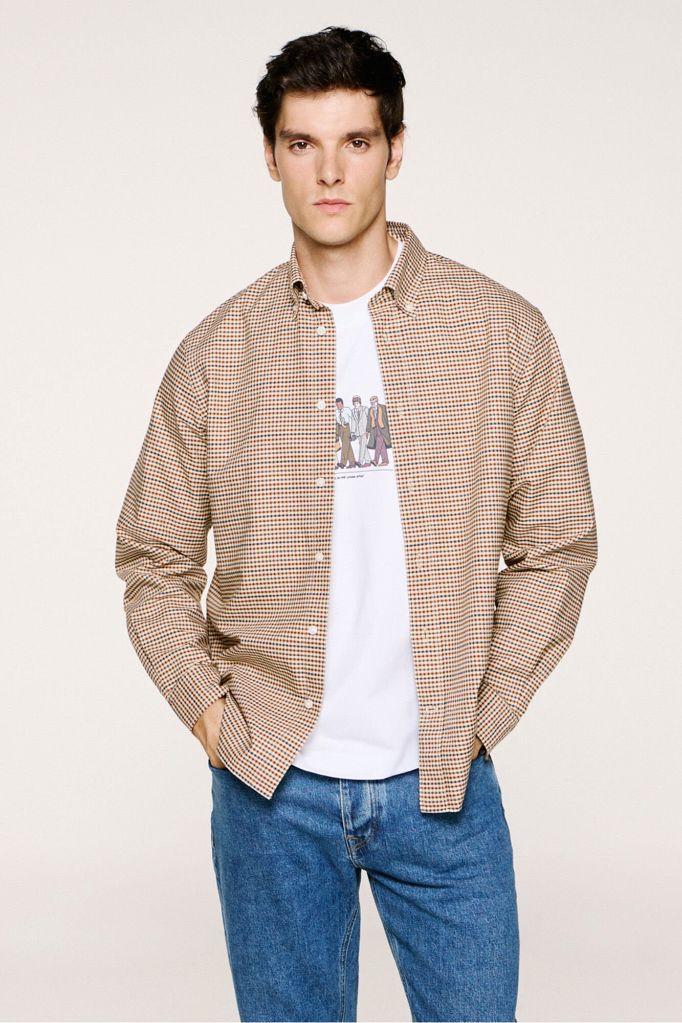 Selected Camisa xadrez 100% algod&atilde;o Tostado