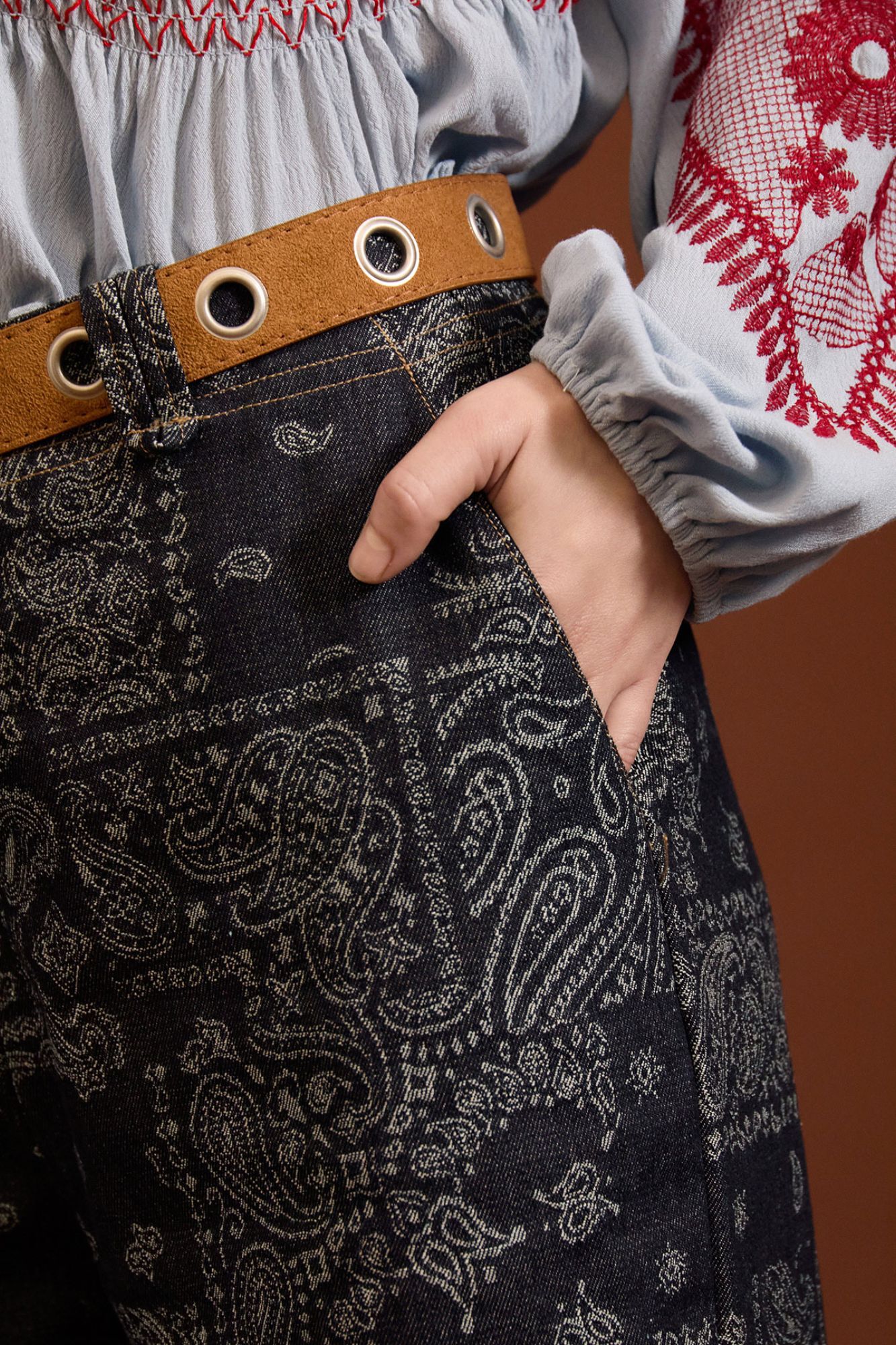 Meisie Jeans com estampado de caxemira Azul