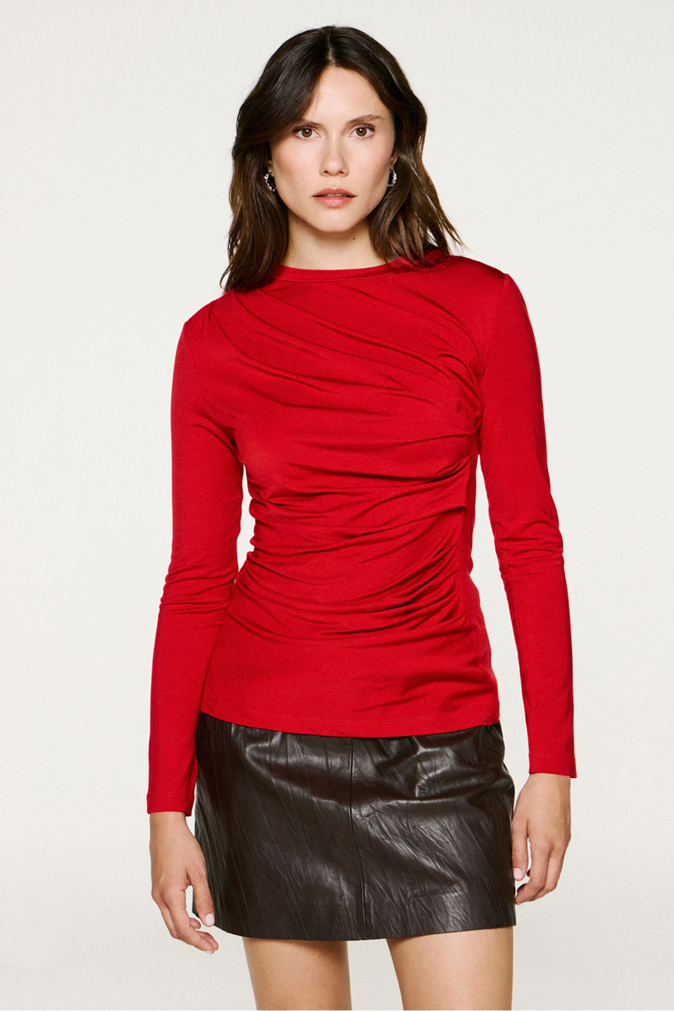 Selected Top slim fit franzido Vermelho