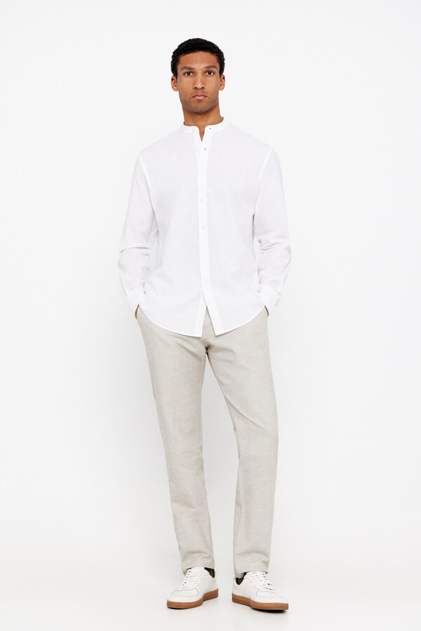 Cortefiel Linen cotton mandarin collar shirt White