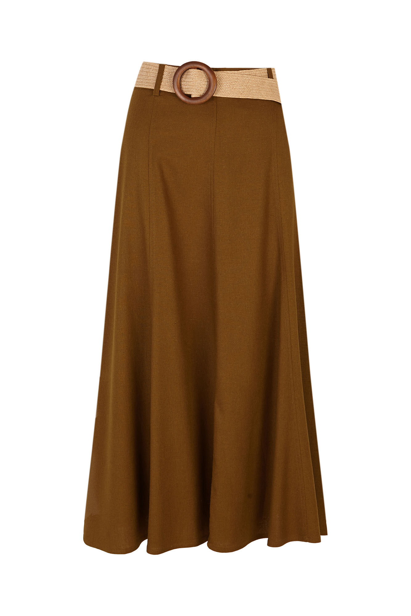 Cortefiel Flared skirt with belt Kaki