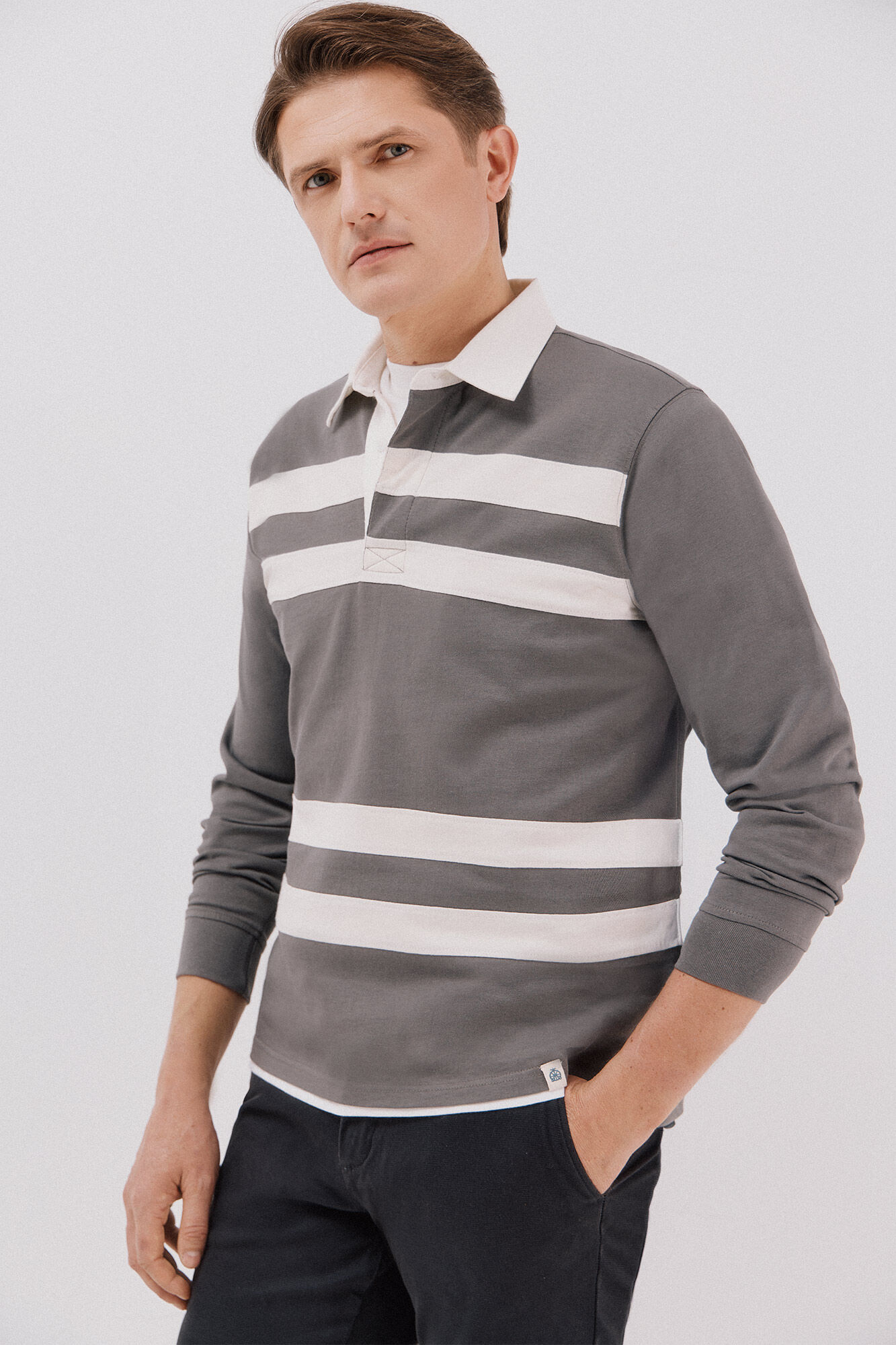 Cortefiel Polo rugby de rayas Gris