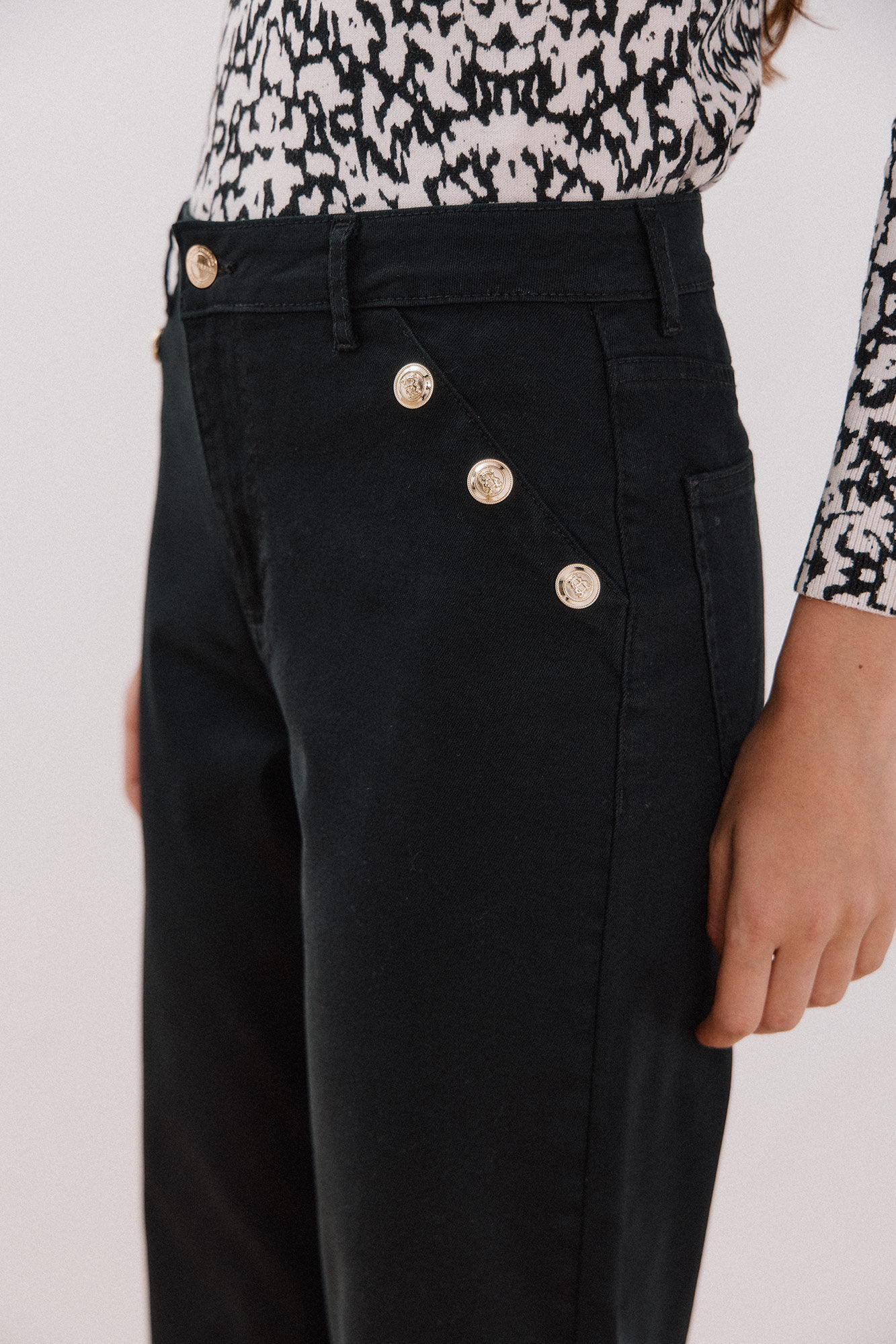 Cortefiel Palazzo pants with buttons  Black