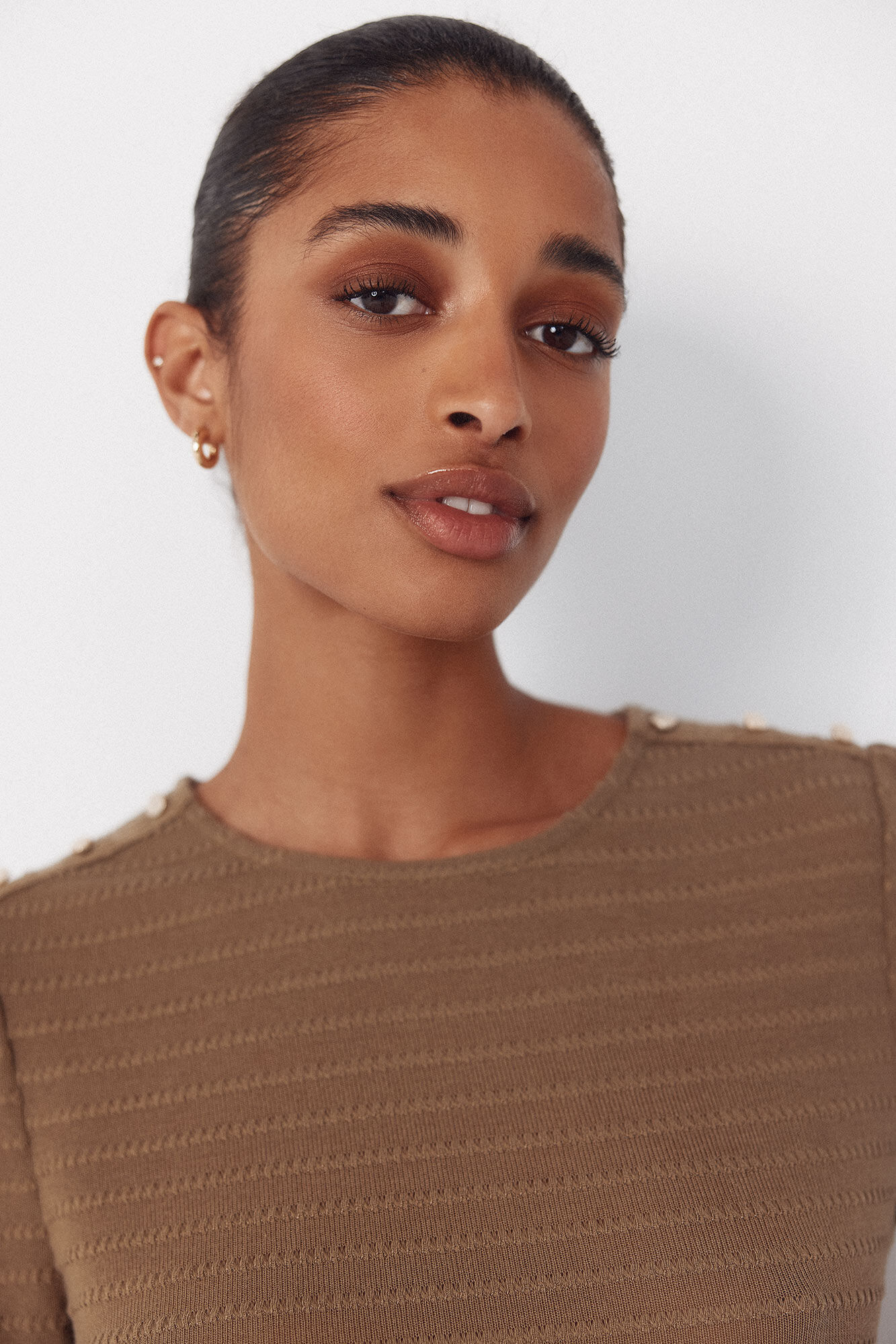 Cortefiel Striped structured t-shirt Kaki