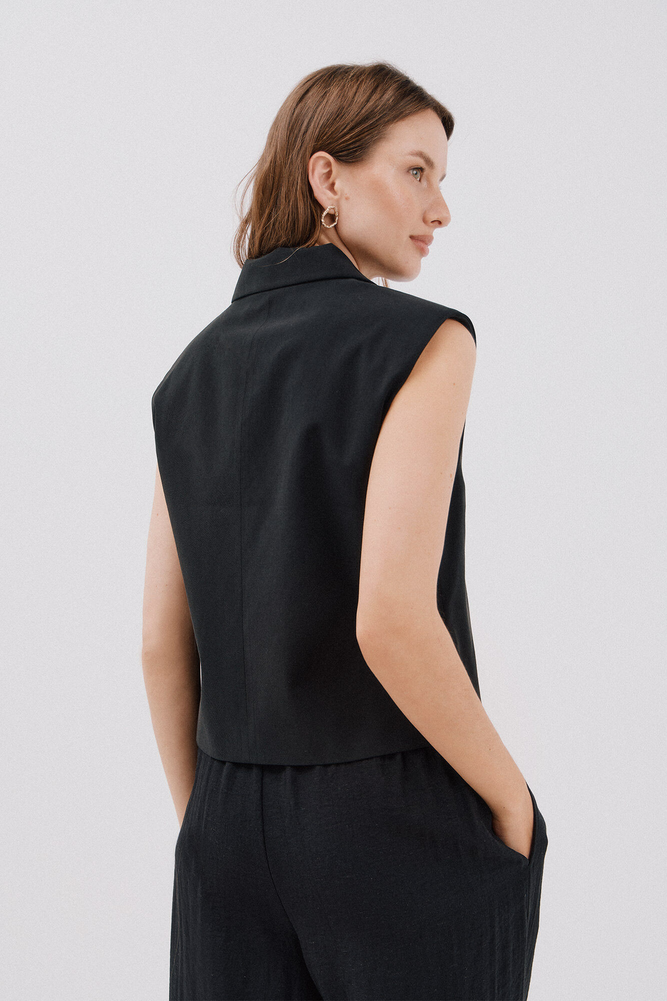 Cortefiel Lapel collar waistcoat Black