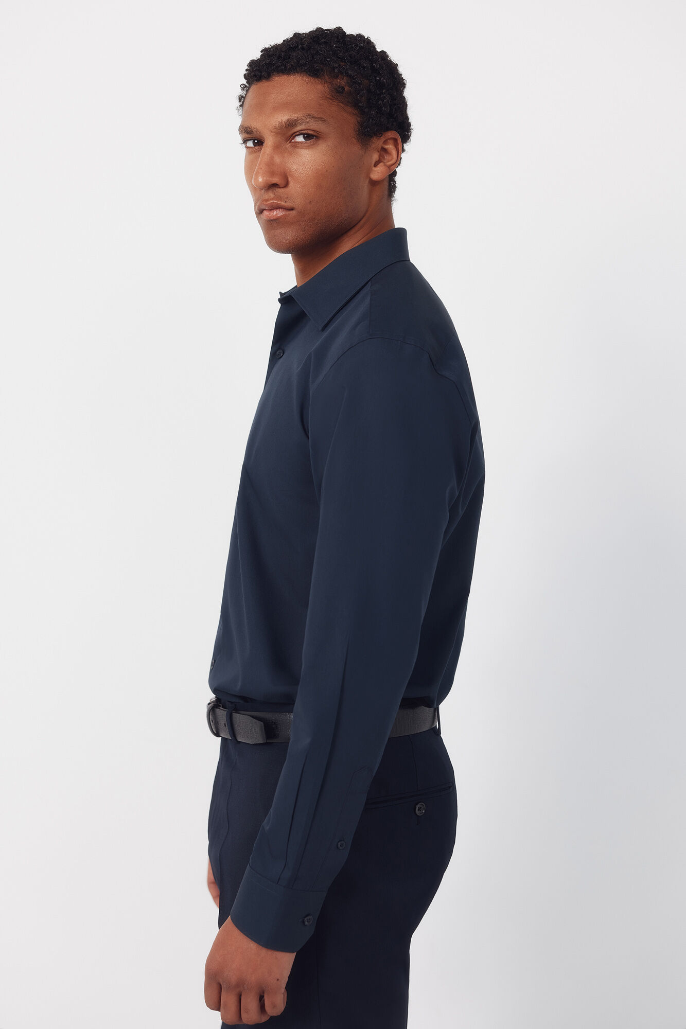 Cortefiel Plain tencel cotton dress shirt Navy
