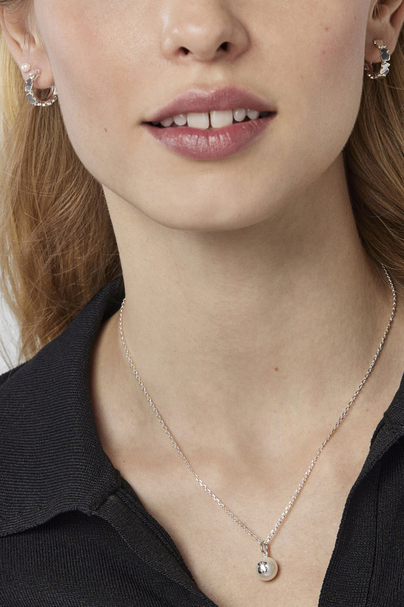 Tous Collar de plata con perla Gris