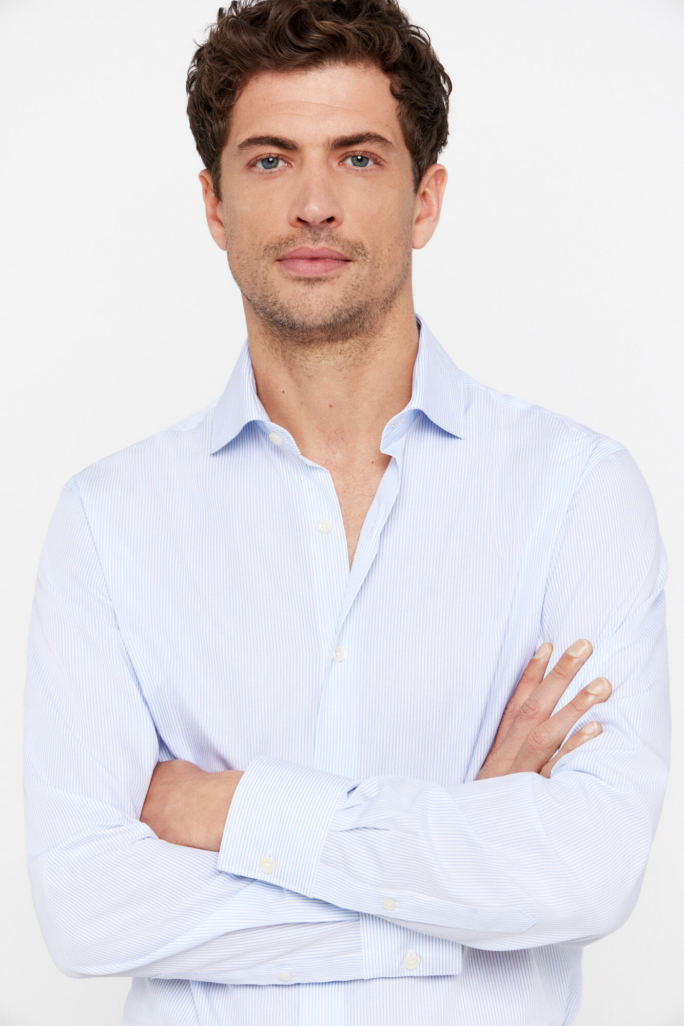 Cortefiel Camisa vestir rayas f&aacute;cil plancha Azul