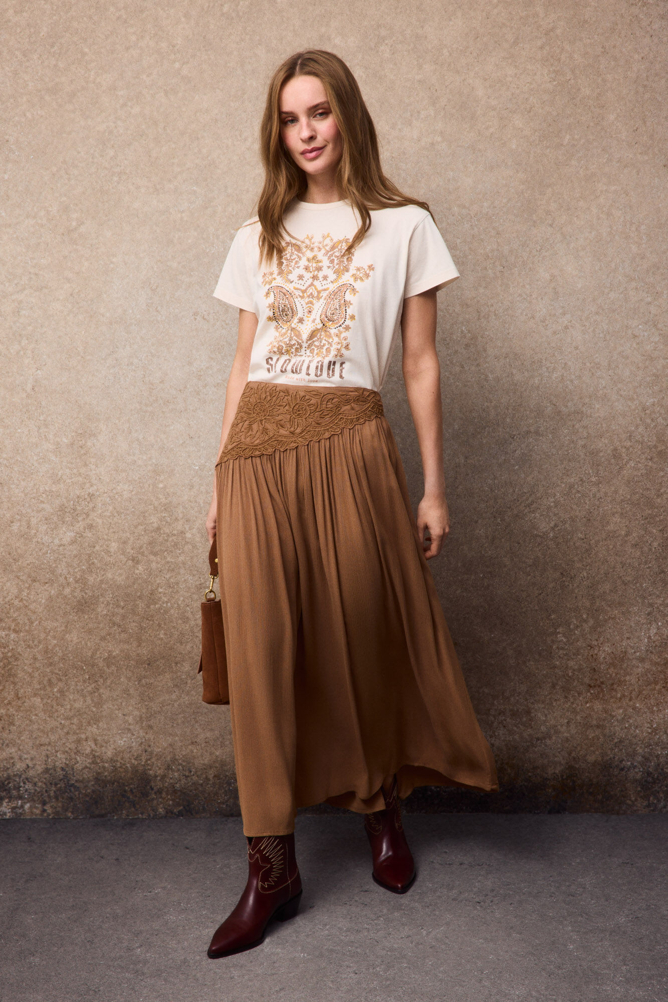 Slowlove Falda midi con bordado