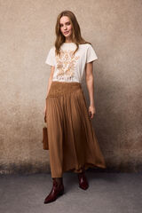 Slowlove Saia midi com bordado Tostado