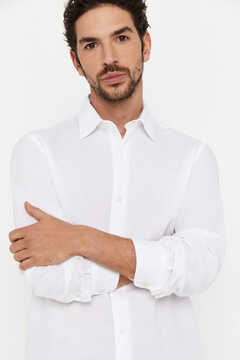 Cortefiel Plain linen cotton shirt White