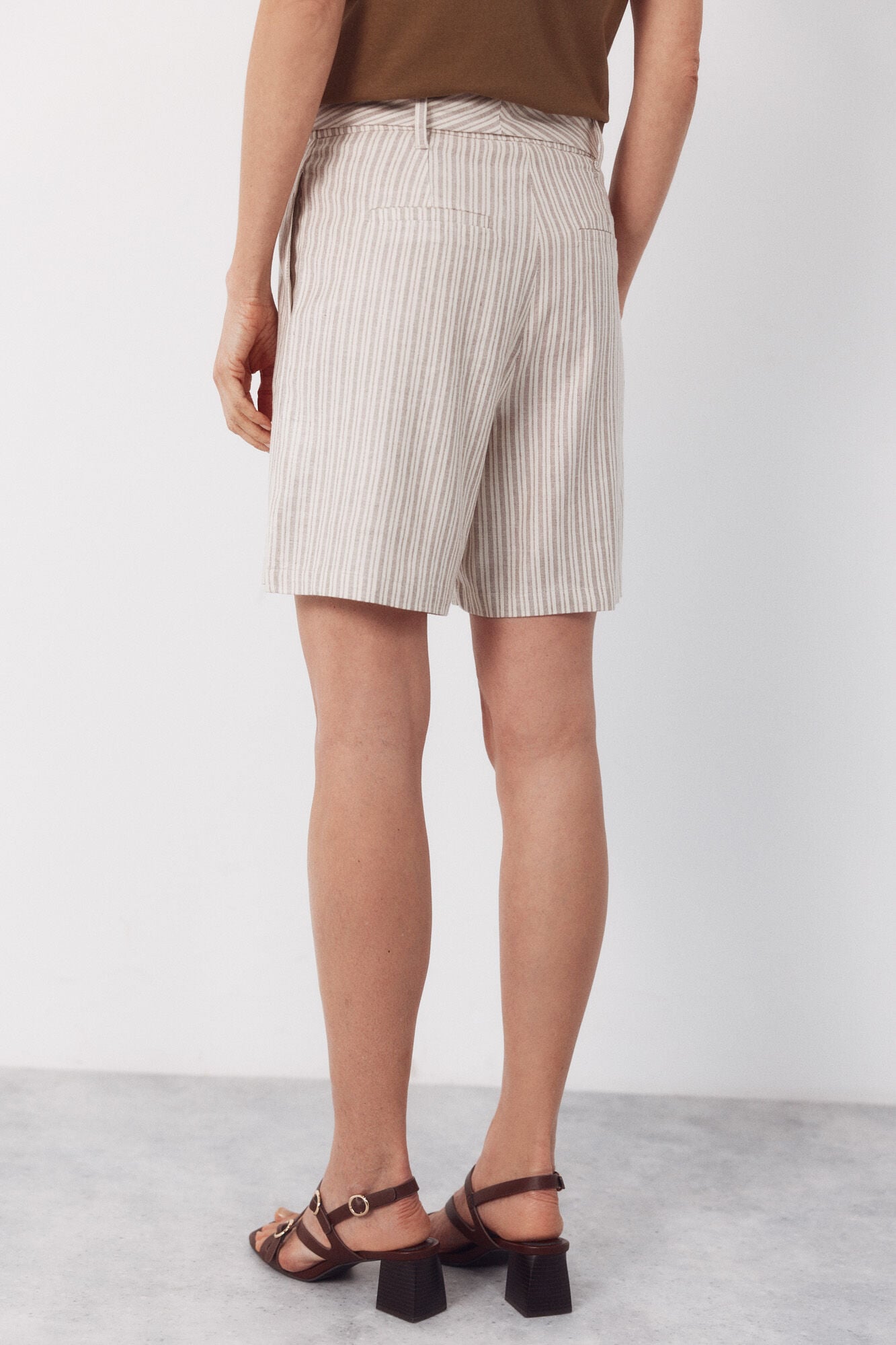 Cortefiel Pantal&oacute;n bermuda con lino Estampado marr&oacute;n