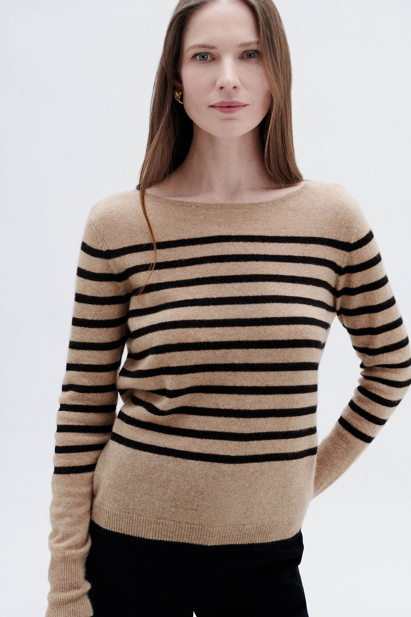 Caroll Camisola riscas 100% caxemira Tostado