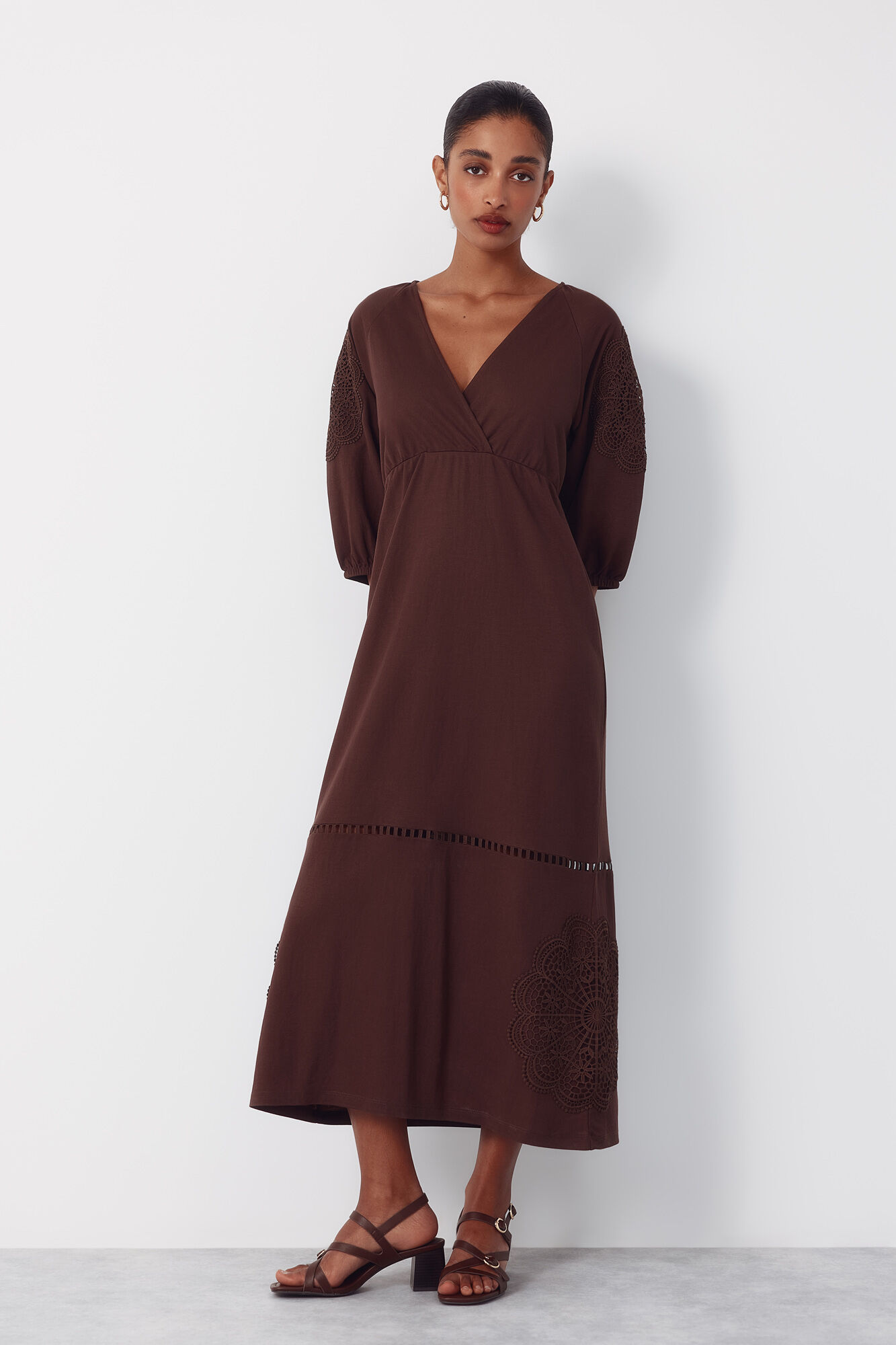 Cortefiel Floral guipure patchwork dress