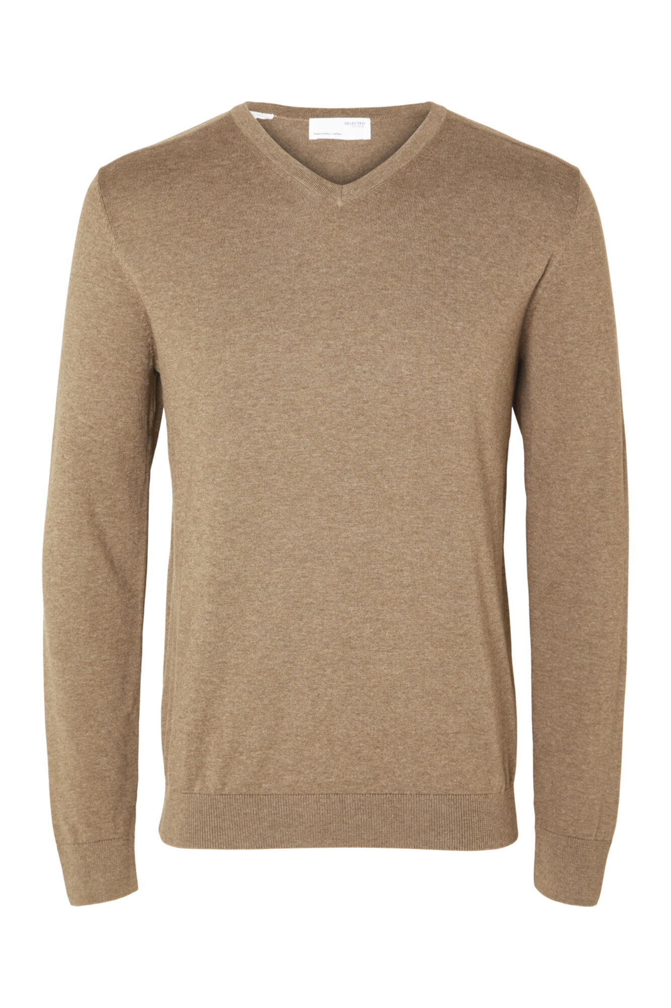 Selected Jersey con cuello de pico 100% algod&oacute;n Marr&oacute;n