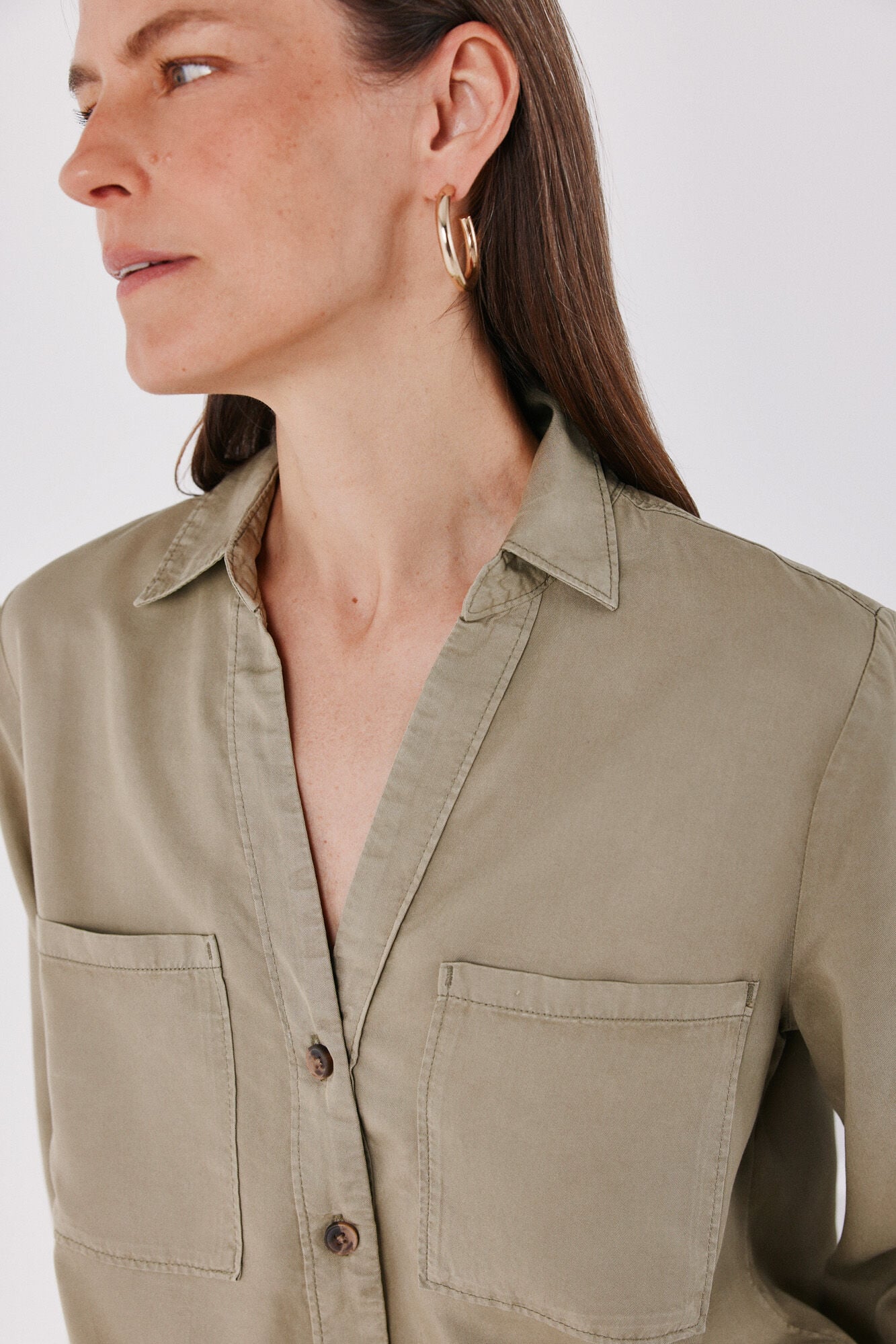 Cortefiel Camisa de ganga Tencel Verde