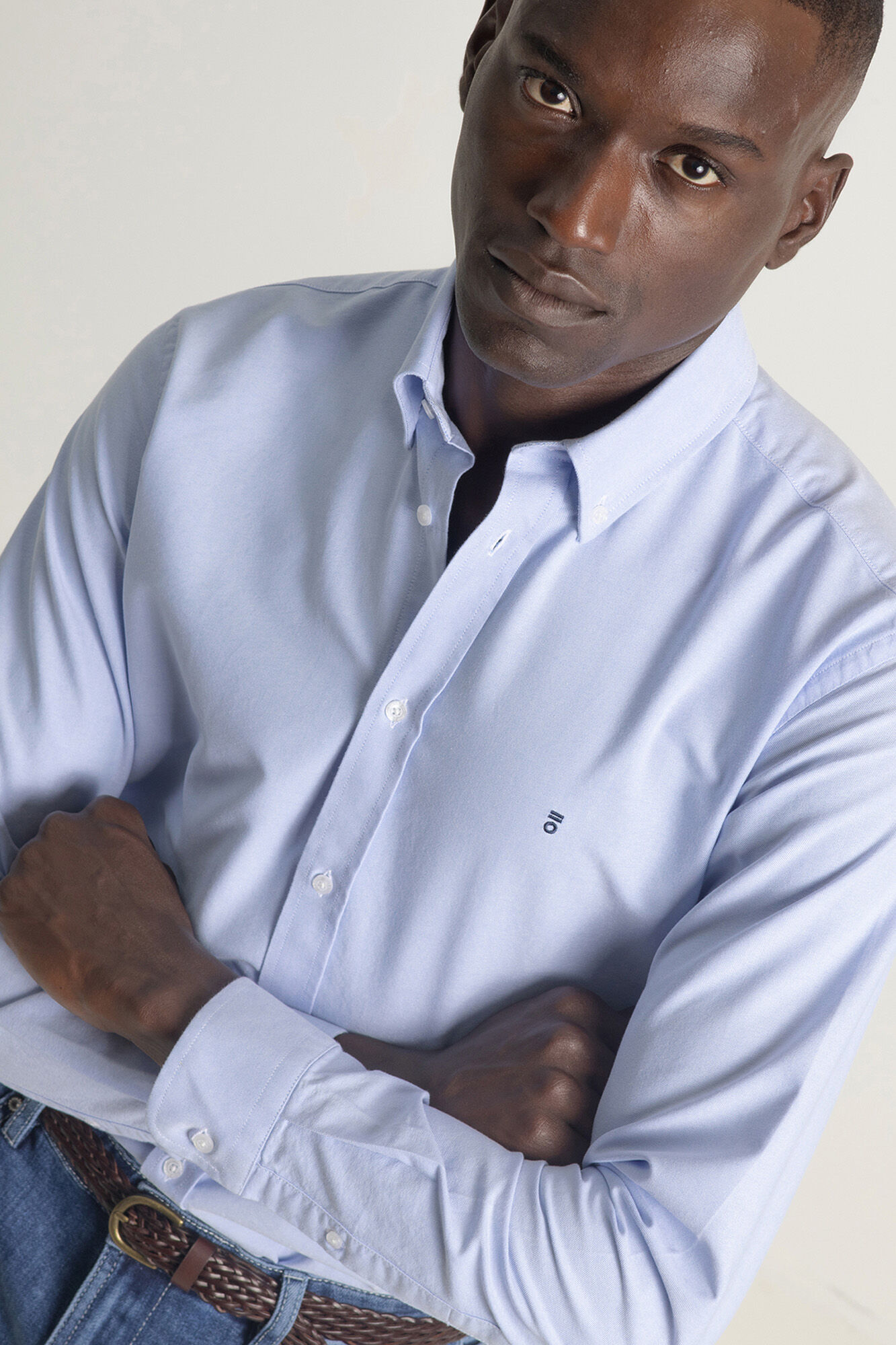 PuroEGO Camisa oxford de algod&atilde;o slim fit Azul