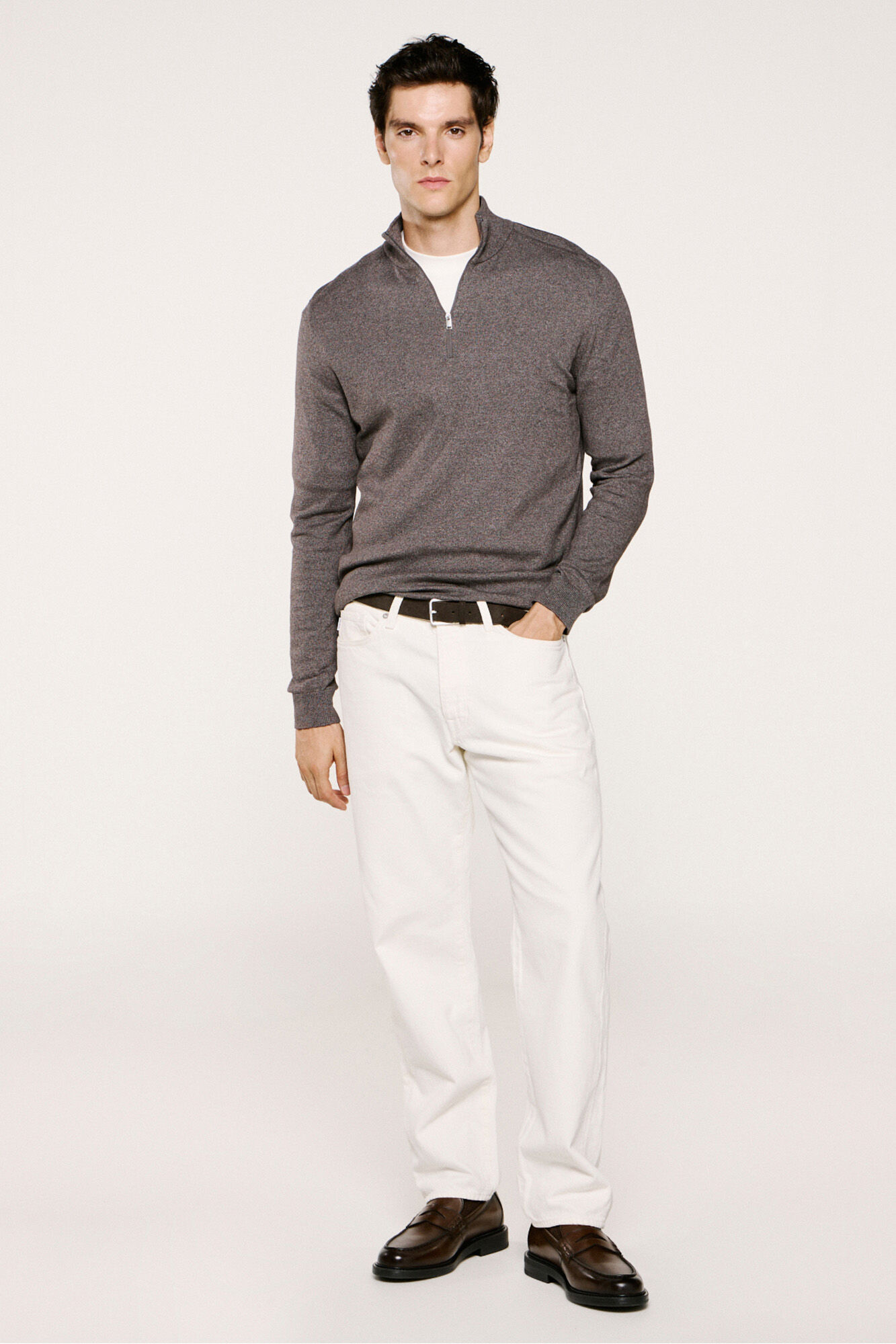 Selected Malha 100% camisola com meia fecho-&eacute;clair .