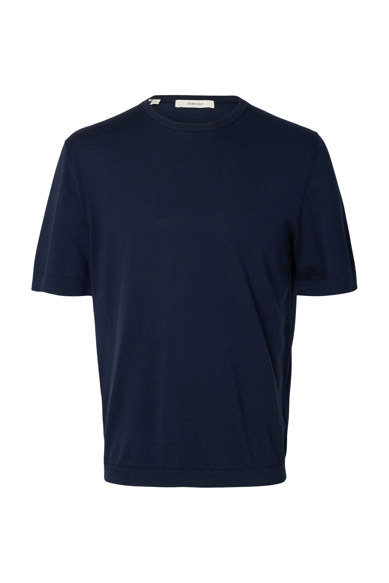 Selected Jersey-knit plain short sleeve men's T-shirt Navy