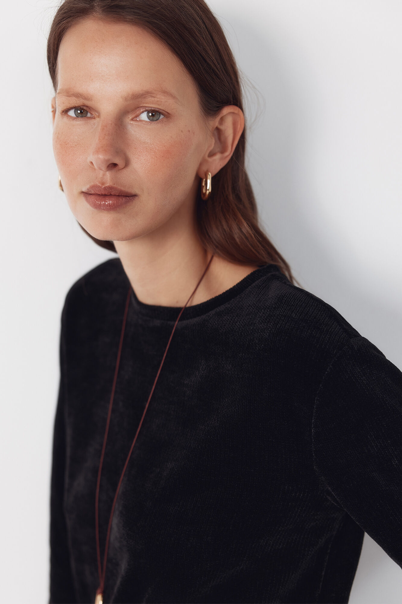 Cortefiel Camiseta de chenille Preto