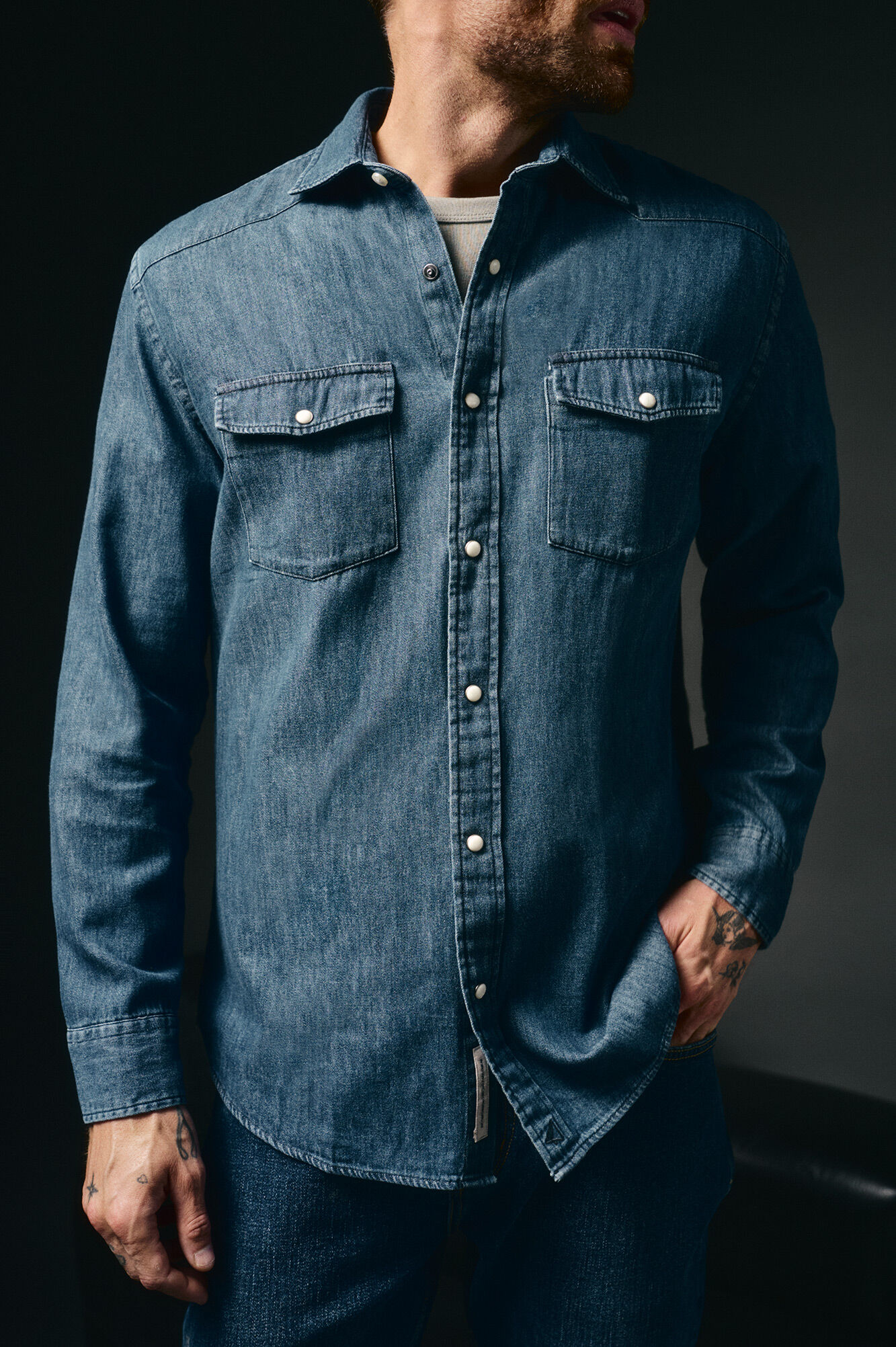 OOTO Camisa jeans com bolsos Azul