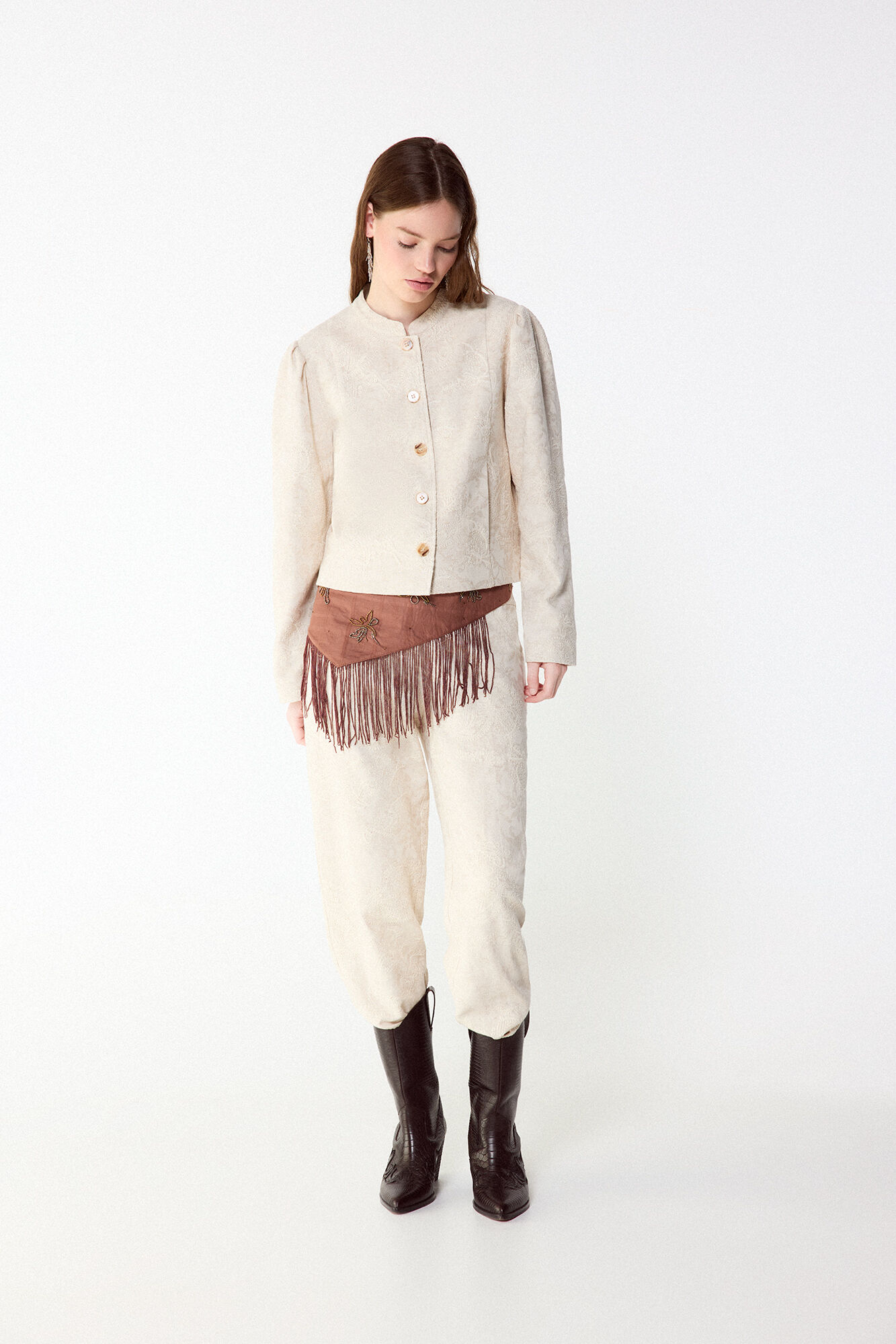 Slowlove Pantal&oacute;n recto bordado Marfil